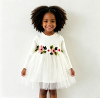 Robe en maille tricotée brodée de fleurs pour bébé fille YZ-031, manches longues, robe de fête décontractée, robe de princesse pour tout-petits