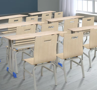 Ensemble pupitre et chaise d'école à hauteur fixe avec double siège, table d'étude à structure en acier avec étagère métallique, mobilier de classe robuste