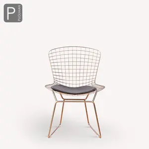 Bertoia cadeira lateral designer italiano, cadeira de couro com malha de metal para cadeiras