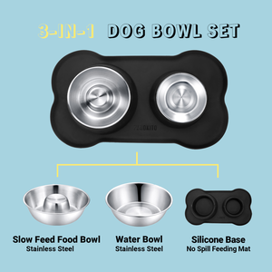 Tigela de silicone para animais de estimação de viagem personalizada tigela grande dupla de aço inoxidável alimentador lento para cães e gatos - Product Image 2