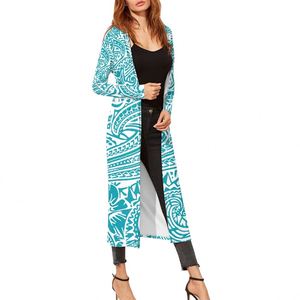 Cardigan invernale donna personalizzato Femme Maxi oversize manica lunga polinesiano tribale blu Casual leggero aperto davanti Cardigan cappotto - Product Image 3
