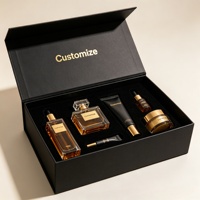 Boîte de soin de la peau noire mate personnalisée de luxe avec insert en feuille d'or, boîte rigide en carton magnétique pour ensemble cosmétique de 6 pièces