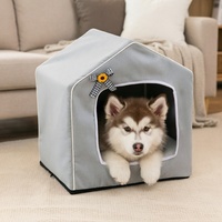 Tierbett-Höhle für Hunde und Katzen, geschlossenes Indoor-Tierbett, tragbares Haustier-Schlafsofa in Hausform, abnehmbar und waschbar