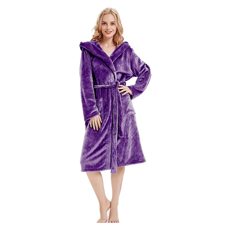 Super Pluizige Ontspanning Hooded Fleece Gewaden Warm Pluche Badstof Womens Badjas Nachtkleding
