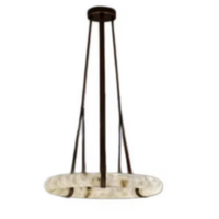 Lustre rond de salon en albâtre designer anneau de pierre naturelle suspendre par le lustre de hall de villa d'hôtel en cuir