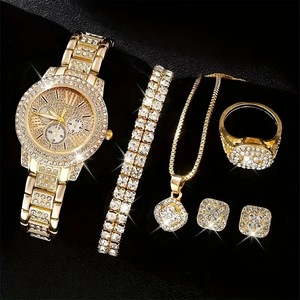 Của phụ nữ sang trọng thạch anh xem với Rhinestone đồ trang sức thiết lập biểu tượng tùy chỉnh bao gồm bông tai vòng cổ và quay số hiển thị con trỏ - Product Image 5