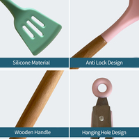 Ensemble de 12 ustensiles de cuisine écologiques antiadhésifs en silicone et nylon avec support en bois