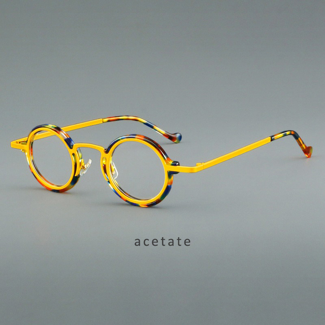 Premium Acetate Handmade Round Punk Custom Prescription Sunglasses Lens Yellow Eyewear Optical Reading Glasses Eyeglasses Frame