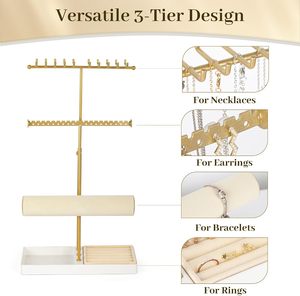 Présentoir de bijoux à 3 niveaux en T avec tiroir, plateau en velours pour broches et bagues, accessoires de photographie pour magasins de détail, OEM - Product Image 4