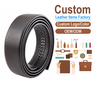Ceinture pour homme en cuir de vachette pleine fleur 3,5 cm, grain litchi, avec boucle automatique – Fourniture directe usine (corps de ceinture uniquement) - Product Image 1