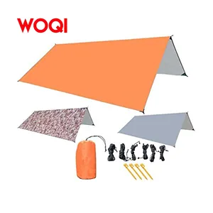 WOQI Rain fly tent tarp manufacturer,Lightweight hammock cover waterproof rain fly tent tarp with Stakes