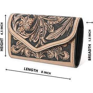 Portefeuille long vintage en cuir fait main pour femme avec blocage RFID, style western - Product Image 2