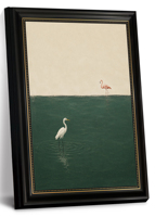 Décoration côtière pour salon |   Art sur toile |   Impression minimaliste coucher de soleil avec heron et grue, encadrée or noir OEM ODM