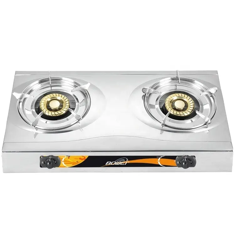 Good quality double steel burner fire cover cooking gas stove with stainless steel top