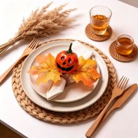 Anneaux de serviette en plastique motif citrouille d'automne et feuille d'érable, décorations de table pour la rentrée scolaire et l'hôtellerie, centres de table