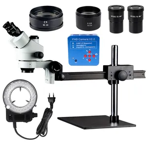 3.5X-180X Textile Fiber Metal Bracket Stereo Mobile Trinocular Microscope Continuous Zoom HD Adjustable Auxiliary Objective 0.5X