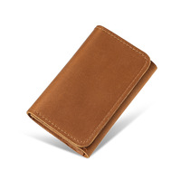 Dompet kancing kecil kulit asli Retro dompet koin tempat kartu bisnis pendek dompet untuk pria