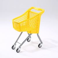 Carrito de compras de malla plástica azul lago con cuatro ruedas y estructura de acero, carrito móvil para uso en supermercados
