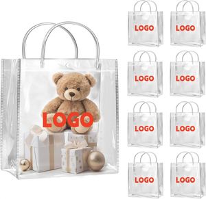 Custom Logo Clear Gift Bags, Transparent Party Favor Bags ,Mini Reusable PVC <b>Tote</b> Goodie Bags for Birthday Wedding Baby Shower - Product Image 1