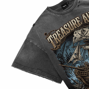 T-shirts pour hommes de haute qualité, décontractés, respirants, en coton doux, à manches courtes, avec impression DTG de bateau pirate, effet vintage délavé - Product Image 3
