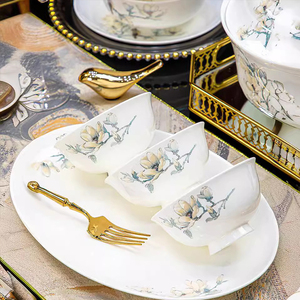 Vajilla de gama alta, cuenco y plato Jingdezhen, porcelana de hueso fino, juego de vajilla <span class=keywords><strong>chino</strong></span> con flores y pájaros, platos de cerámica - Product Image 3