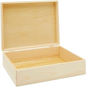 HENGDING Extra Large Unfinished Wooden Box With Hinged Lid Kids Diy Tool Storage Box File Gift Box Lock