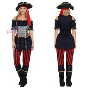Disfraz de Halloween para Mujer, Uniforme de Sirvienta, Disfraz de Capitana Pirata con Rayas, Sombrero Tricornio y Pañuelo, para Adultos - Product Image 1