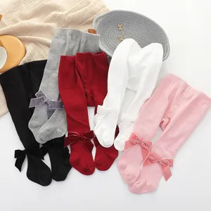 Baby Baumwolle Strumpfhose mit Schleife Großhandel Baby Strumpfhose in Schwarz Weiß Rosa Herbst Winter Kleinkind Mädchen einfarbig süße Baby Strumpfhosen