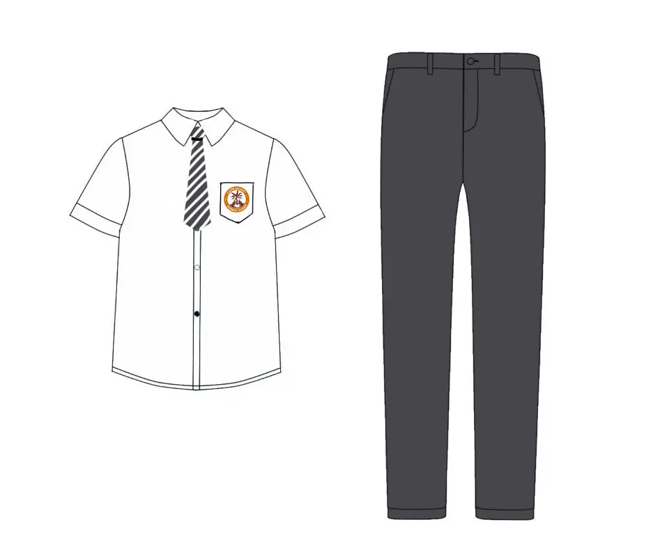 Camisa de verão de poliéster/gabardine de manga curta estilo personalizado OEM 2024 Conjuntos de uniformes com logotipo personalizado para estudantes internacionais