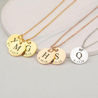 Collier avec pendentif personnalisé en acier inoxydable pour femmes Vente en gros Nom gravé plaqué pièce de monnaie