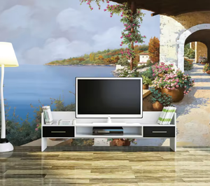 Impression 3d personnalisée <span class=keywords><strong>photo</strong></span> paysage marin papier peint <span class=keywords><strong>mural</strong></span> bâtiment <span class=keywords><strong>arbre</strong></span> fleur plante vue sur la mer paysage papier peint <span class=keywords><strong>mural</strong></span> papier peint pour la maison - Product Image 3