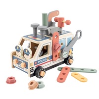 Jouet de voiture de police en bois sûr et lisse, type Busy Board, avec outils de manivelle, idéal pour la maternelle et comme cadeau de vacances pour enfants