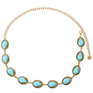 โซ่คาดเอวสไตล์โบฮีเมียนประดับเทอร์ควอยซ์เทียมรูปหยดน้ำ ทำจากโลหะผสมสังกะสี สำหรับผู้หญิง สไตล์ลำลองแบบชาติพันธุ์ - Product Image 5