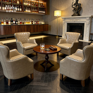 <span class=keywords><strong>Fauteuil</strong></span> de salon vintage en cuir véritable avec pieds en bois, design ergonomique, fait main et durable - Product Image 4