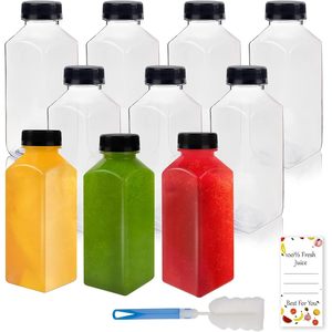 Bouteilles de jus en plastique de 12oz avec bouchons à vis, réutilisables, transparentes, de qualité alimentaire, pour jus, smoothies, fête, camping, 10 pièces - Product Image 1