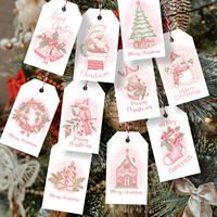 Étiquettes en papier bleues et roses pour cadeaux de Noël, hiver, avec corde, étiquettes colorées suspendues, carte de Noël Père Noël pour vêtements