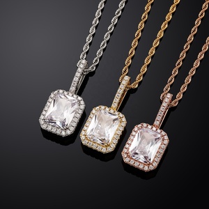 Colgante de oro blanco con gema cuadrada para collar, colgante fluorescente de Mocha, rectángulo Iced Out, 2 filas de 5A Cz, <span class=keywords><strong>colgantes</strong></span> de Hip Hop para collar - Product Image 5