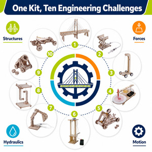 OKYN-Y2111 1. Kit STEM d'ingénierie en bois 10-en-1 en gros, modèle de structure mécanique à monter soi-même pour l'enseignement de la physique à l'école - Product Image 1