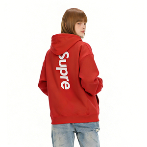 เสื้อฮู้ดดี้ผู้ชายผ้าเดนิมสีแดงพิมพ์ลายคลาวด์เทียร์พัฟฟ์ รุ่น 555 ไซส์ใหญ่พิเศษ หนัก น้ำหนักมาก ผลิตตามสั่งจากโรงงานในสหรัฐอเมริกา 1.1 - Product Image 1