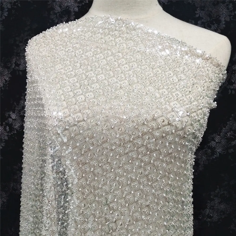 Tessuti di pizzo Glitter ricamati da sera per abito da sposa in rilievo paillettes colorate prezzo di fabbrica pizzo di Tulle africano bianco 3 giorni