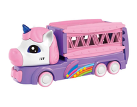 Camion de transport de piste de course Licorne, 2-en-1 pliable avec lumière et musique, ensemble de voitures à friction pour enfants de 3 ans et plus