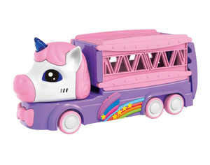 Camion de transport de piste de course Licorne, 2-en-1 pliable avec lumière et musique, ensemble de voitures à friction pour enfants de 3 ans et plus - Product Image 2