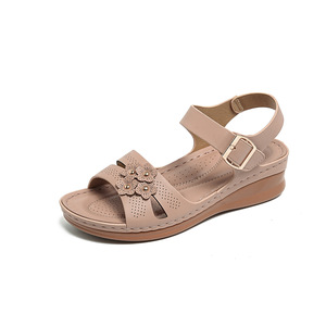 Sandalias de cuña florales para mujer, con punta redonda suave, tacones de plataforma informales de verano - Product Image 2