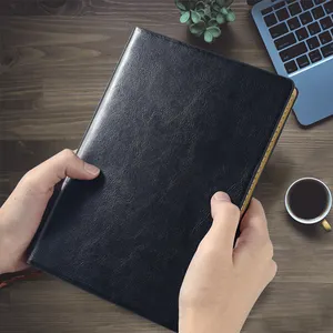 Wholesale black thick notebook-Thick Classic Black PU Leather Notebook A5 Custom Hardback Colorful Faux Leather Journals Business Replaceable Planner
