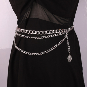 Chaîne de corps et de taille pour femme, style rétro européen-américain, avec pendentif pièce de monnaie portrait, en alliage de zinc doré, pour usage quotidien, style Hip Hop - Product Image 3