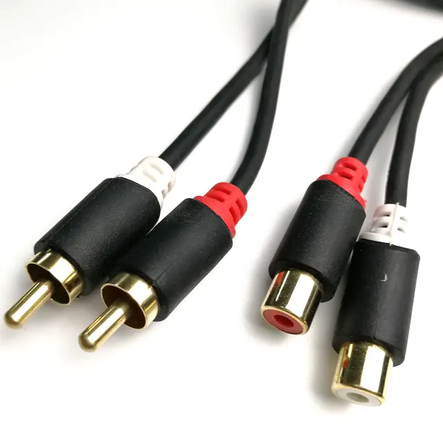 Premium True Gold Pins 2 RCA Male to 2 RCA Female Stereo Audio Extension Cable