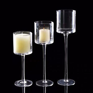 Votive Clear Crystal Glass Tall <b>Tealight</b> Candle Stick Holders <b>Lanterns</b> for Wedding Decorative - Product Image 1