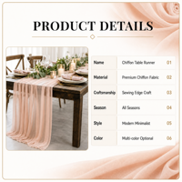 Ensemble de chemins de table en gaze de coton froissée, tissu transparent texturé pour la décoration de tables de mariage, événements et fêtes
