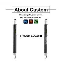 Stylo multifonctionnel 6-en-1 personnalisé avec logo, en métal coloré, avec échelle centimétrique/pouces et fonction niveau d'eau