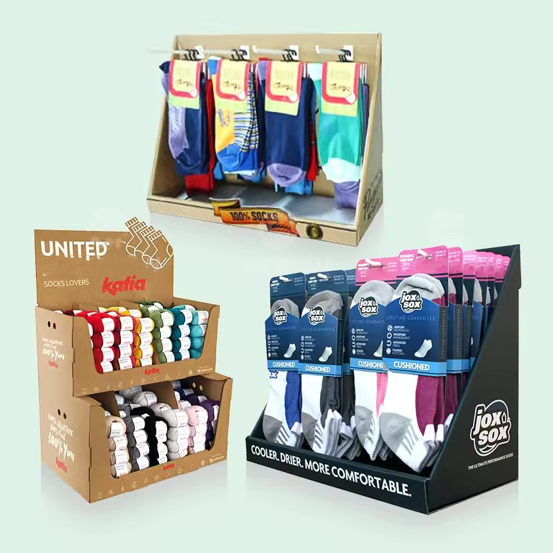 Holidaypac Custom Printing Cardboard Portable Happy Socks Store Counter Display Stand for Socks